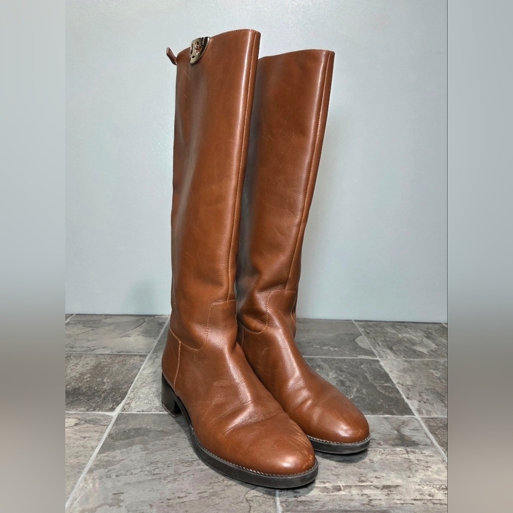 TORY BURCH SIDNEY LEATHER RIDING BOOTS. - Picture 3 of 12